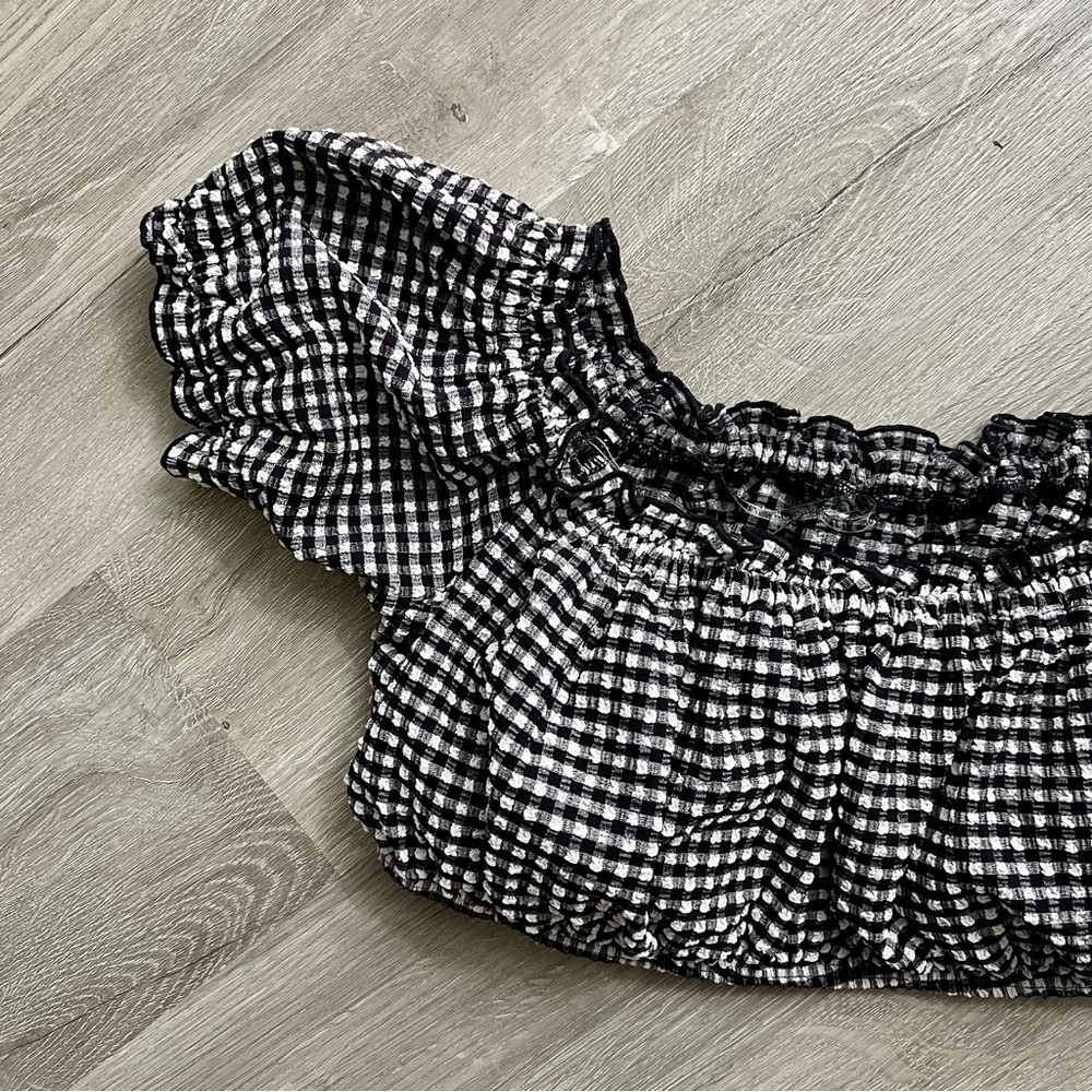 NWT Kate Spade Off The Shoulder Bikini Top Gingham Black White Padded Bandeau M - Picture 7 of 10